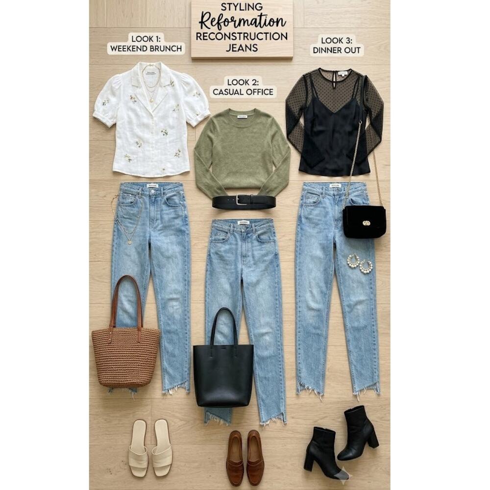 Reformation Reconstruction Series High Rise Tapered Jean Asymmetrical Raw Hem 29